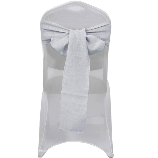 5 Pack Linen Chair Sashes 6"x108" Slubby Textured Silver - Durable Wrinkle-Resistant Decor for Weddings & Gatherings
