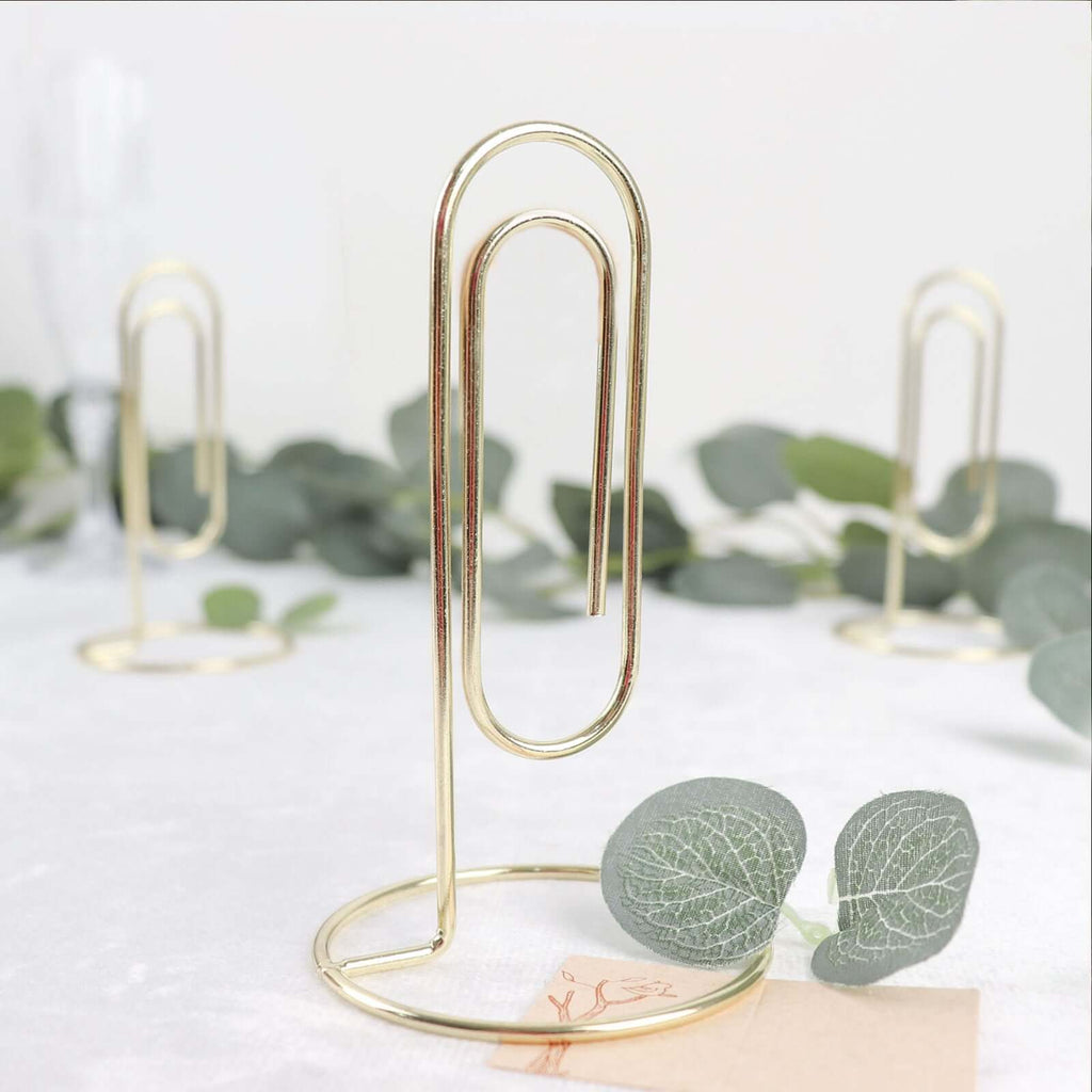 5 - Pack Metal Card Holder Stands Paperclip Design Gold - Table Number Stands and Wedding Menu Clips 5" - Bell Racket Store