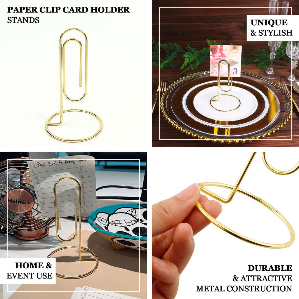 5 - Pack Metal Card Holder Stands Paperclip Design Gold - Table Number Stands and Wedding Menu Clips 5" - Bell Racket Store