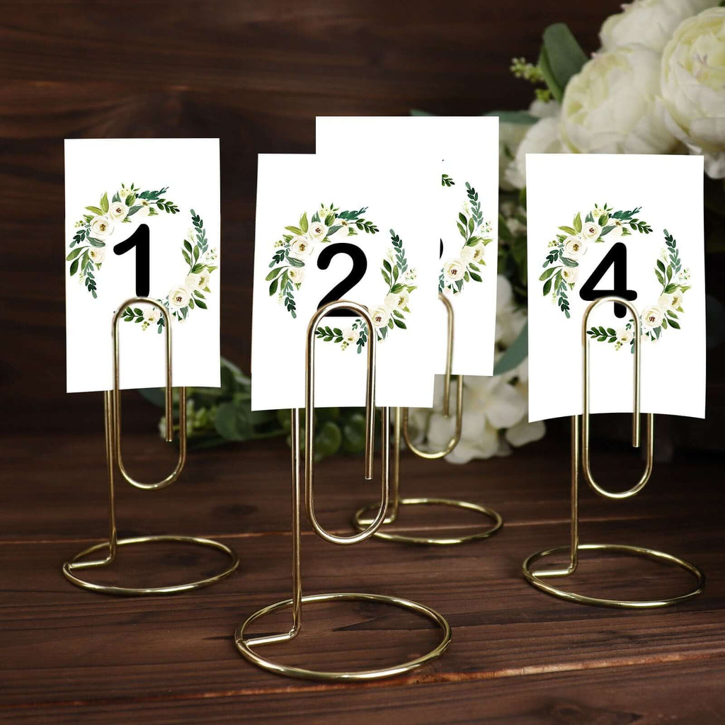 5 - Pack Metal Card Holder Stands Paperclip Design Gold - Table Number Stands and Wedding Menu Clips 5" - Bell Racket Store