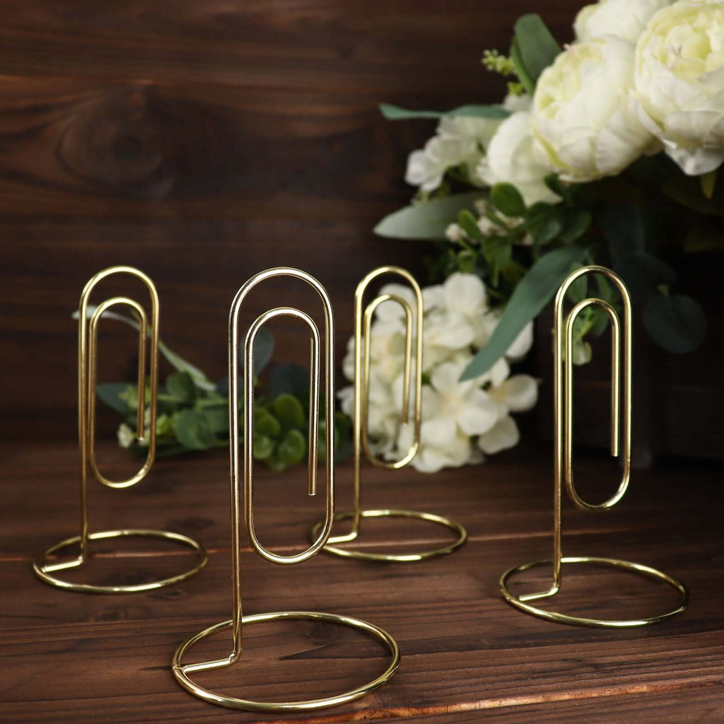 5 - Pack Metal Card Holder Stands Paperclip Design Gold - Table Number Stands and Wedding Menu Clips 5" - Bell Racket Store