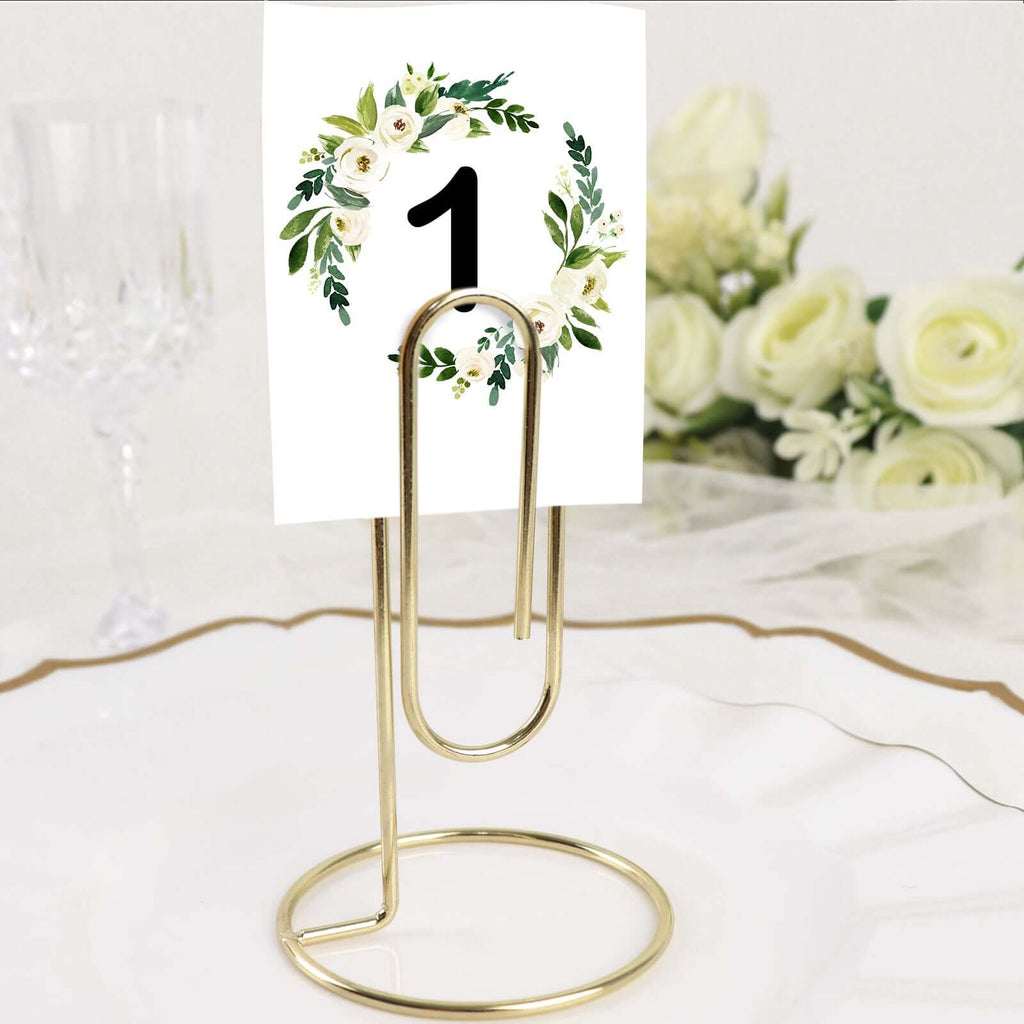 5 - Pack Metal Card Holder Stands Paperclip Design Gold - Table Number Stands and Wedding Menu Clips 5" - Bell Racket Store