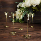 5 - Pack Metal Place Card Holders Gold - Modern Table Number Stands with Whimsical Butterfly Clips & Spiral Base for Signs Memos Photos Menus 5" - Bell Racket Store