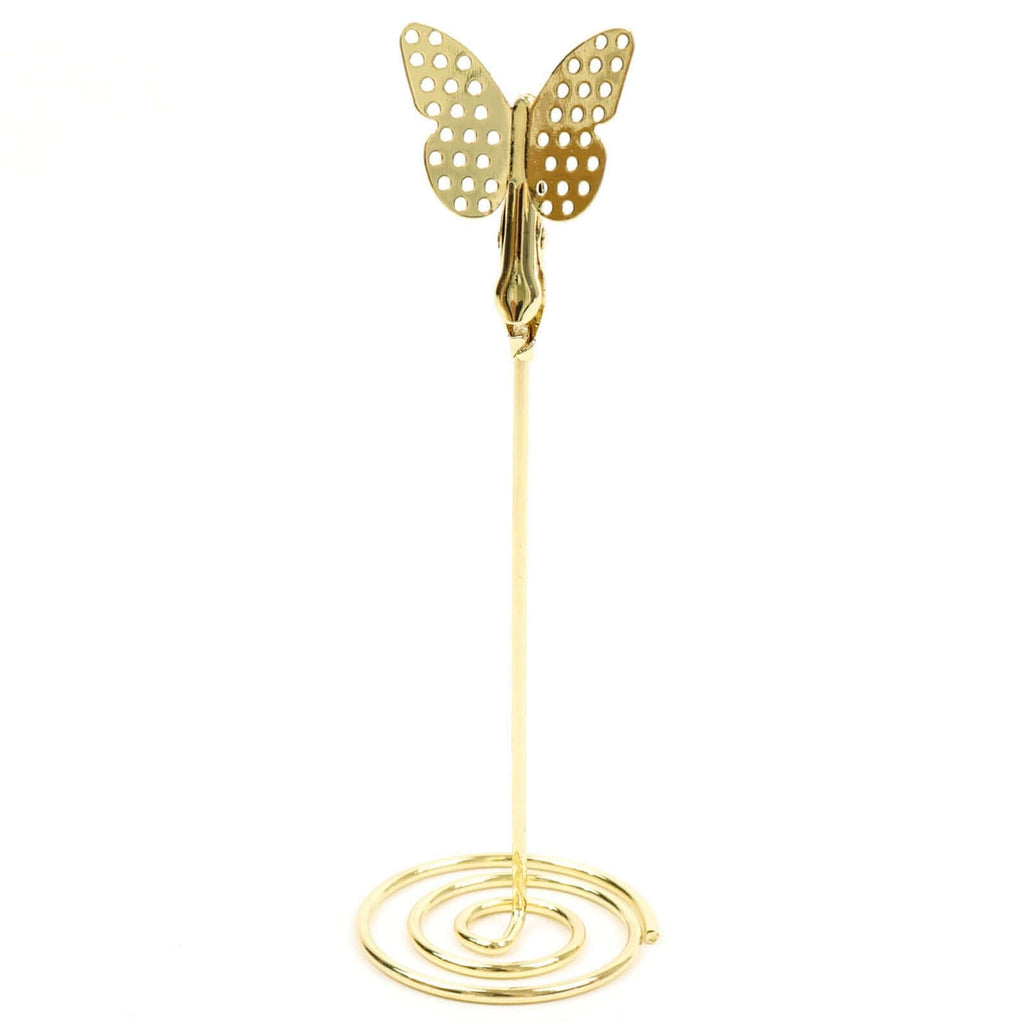 5 - Pack Metal Place Card Holders Gold - Modern Table Number Stands with Whimsical Butterfly Clips & Spiral Base for Signs Memos Photos Menus 5" - Bell Racket Store