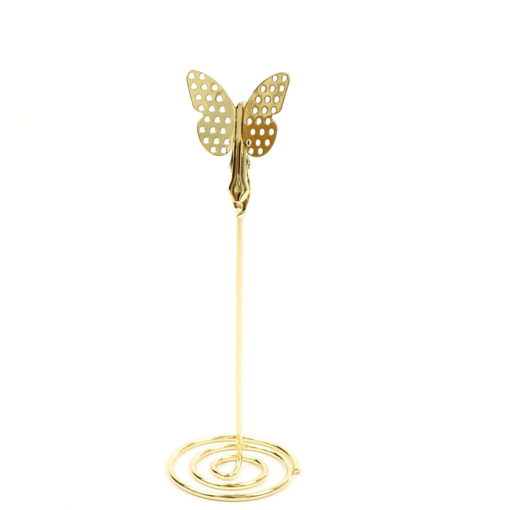 5 - Pack Metal Place Card Holders Gold - Modern Table Number Stands with Whimsical Butterfly Clips & Spiral Base for Signs Memos Photos Menus 5" - Bell Racket Store