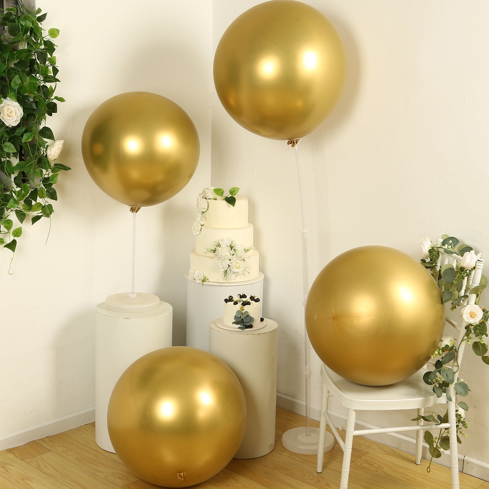 5 Pack Metallic Chrome Gold Biodegradable Balloons, 36" Large Round Eco - friendly Thickened Latex Party Balloons - Bell Racket Store