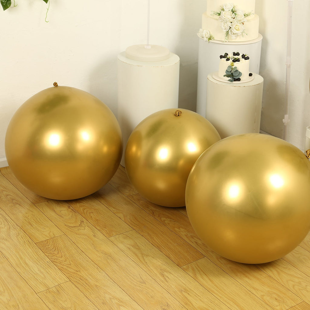 5 Pack Metallic Chrome Gold Biodegradable Balloons, 36" Large Round Eco - friendly Thickened Latex Party Balloons - Bell Racket Store