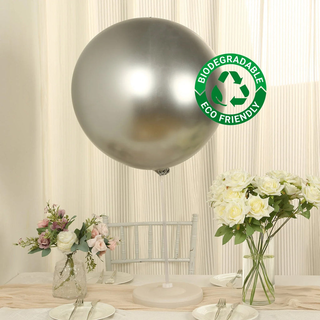 5 Pack Metallic Chrome Silver Biodegradable Balloons, 36" Large Round Eco - friendly Thickened Latex Party Balloons - Bell Racket Store