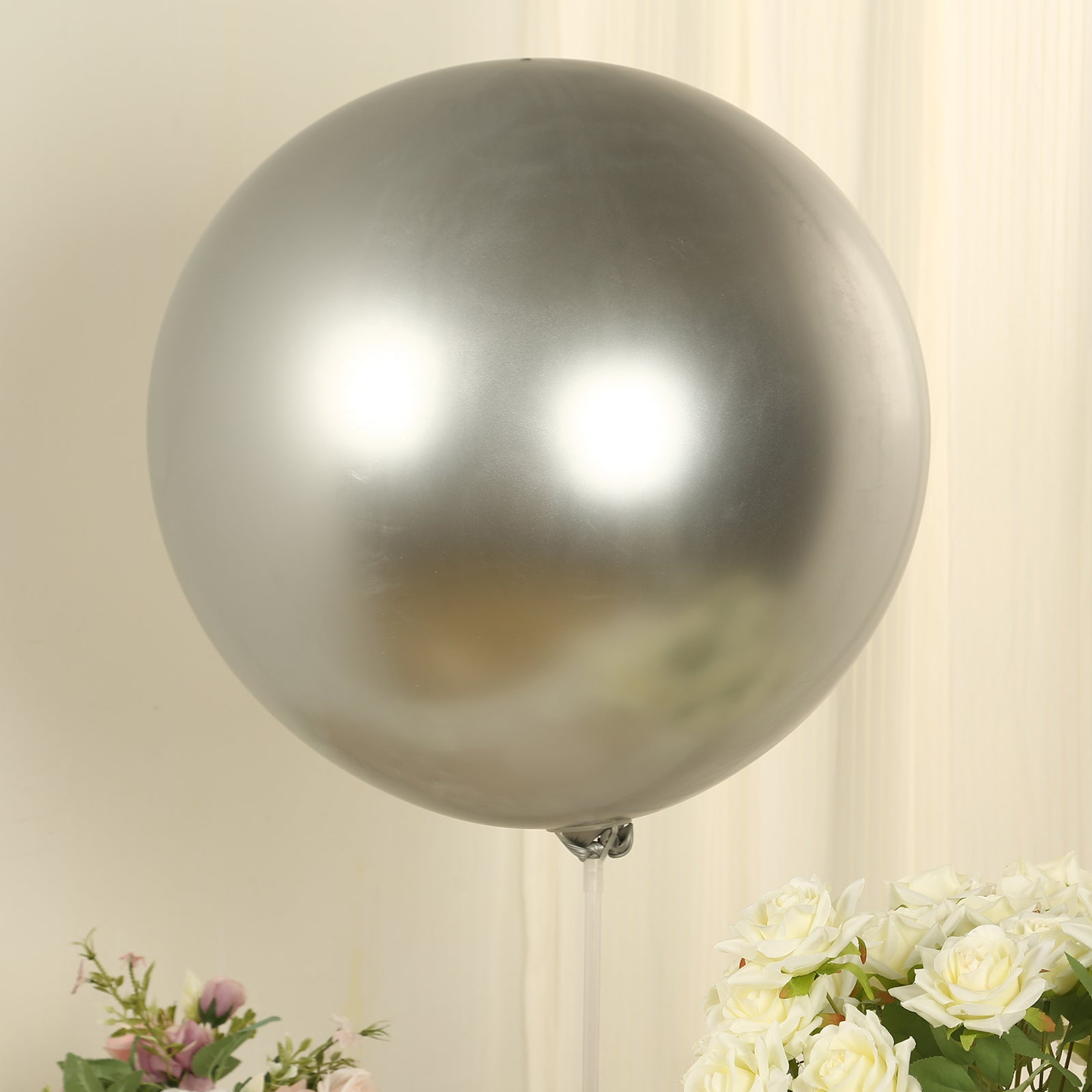 5 Pack Metallic Chrome Silver Biodegradable Balloons, 36" Large Round Eco - friendly Thickened Latex Party Balloons - Bell Racket Store