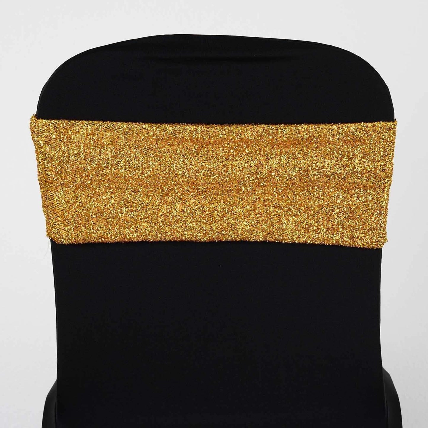 5 Pack Metallic Shimmer Tinsel Spandex Chair Sashes Gold - Durable and Reusable Stretch Chair Bands for Dazzling Event & Party Decor - NestOCart