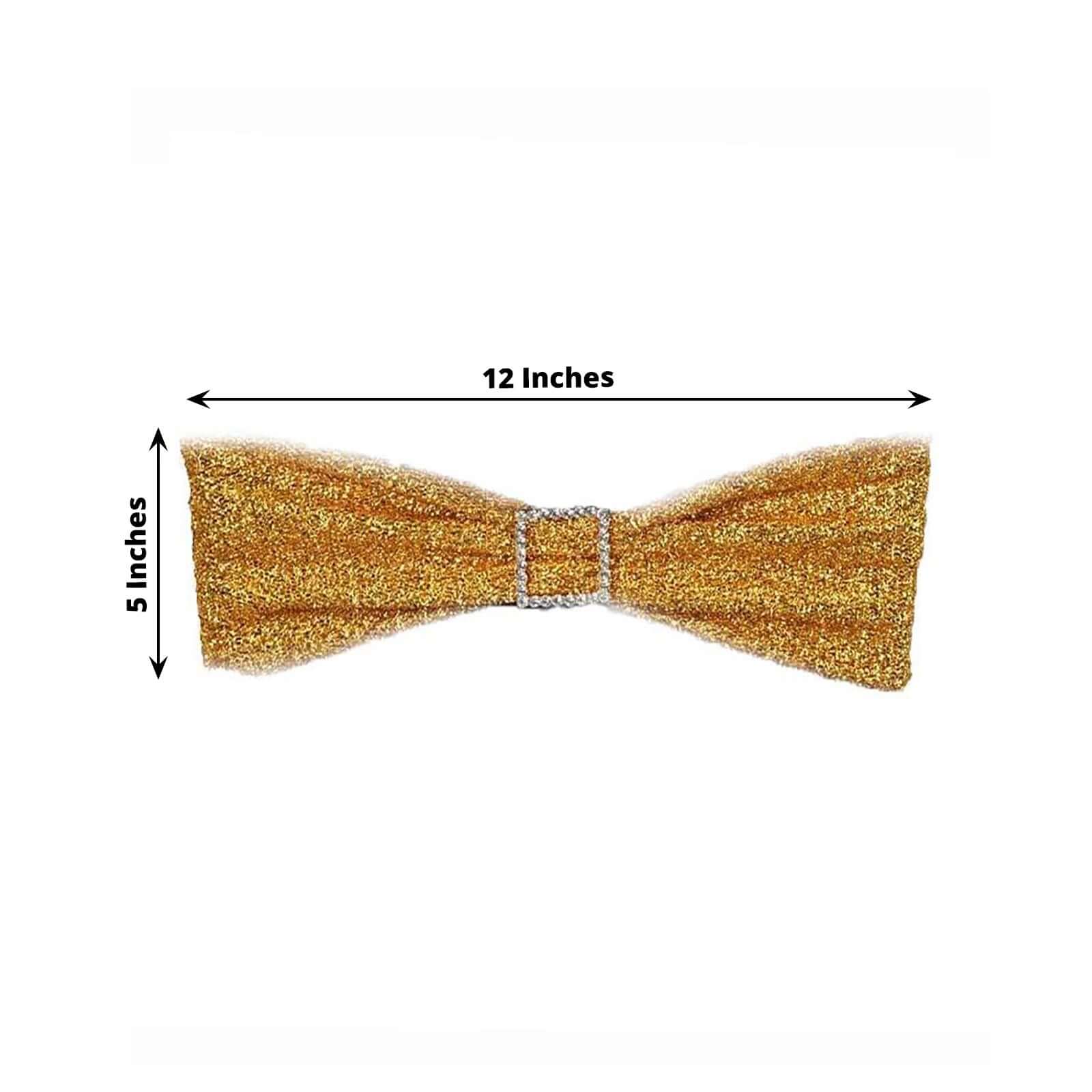 5 Pack Metallic Shimmer Tinsel Spandex Chair Sashes Gold - Durable and Reusable Stretch Chair Bands for Dazzling Event & Party Decor - NestOCart