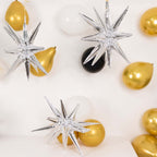 5 Pack Metallic Silver 14 - Point Starburst Mylar Foil Balloons, 22" Fireworks Star Explosion Party Balloons - Bell Racket Store