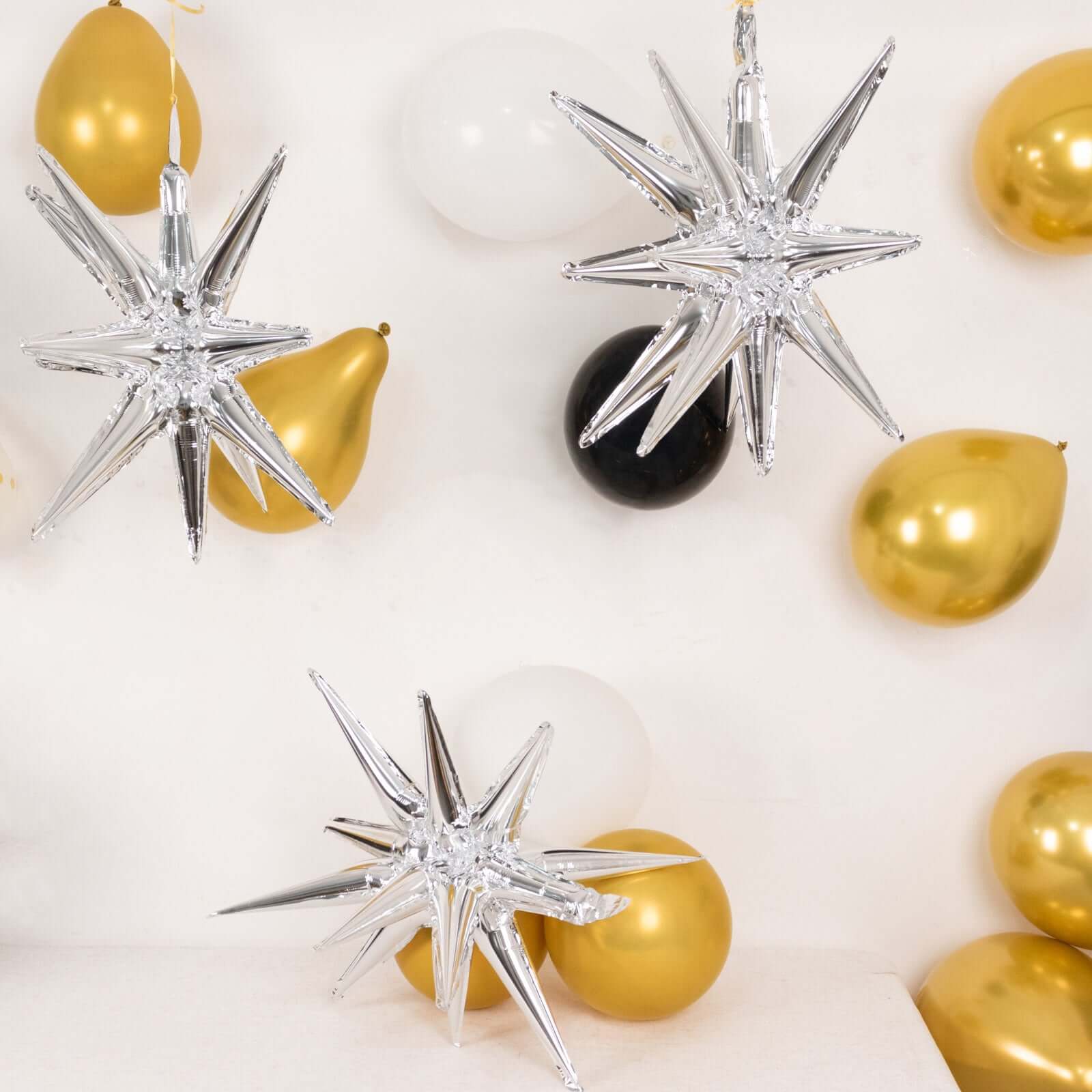 5 Pack Metallic Silver 14 - Point Starburst Mylar Foil Balloons, 22" Fireworks Star Explosion Party Balloons - Bell Racket Store