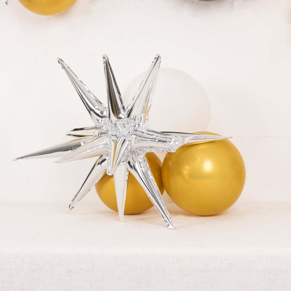 5 Pack Metallic Silver 14 - Point Starburst Mylar Foil Balloons, 22" Fireworks Star Explosion Party Balloons - Bell Racket Store