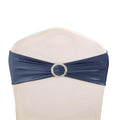 5 Pack Metallic Spandex Chair Sashes Navy Blue - Stretch Fit Chair Bands With Round Diamond Buckles
