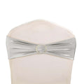 5 Pack Metallic Spandex Chair Sashes Silver - Stretch Fit Chair Bands With Round Diamond Buckles