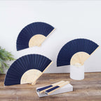 5 Pack Navy Blue Asian Silk Folding Fans Party Favors, Oriental Folding Fan Favors