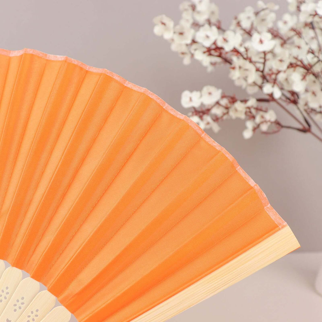 5 Pack Orange Asian Silk Folding Fans Party Favors, Oriental Folding Fan Favors - Bell Racket Store