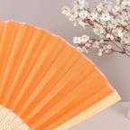 5 Pack Orange Asian Silk Folding Fans Party Favors, Oriental Folding Fan Favors - Bell Racket Store