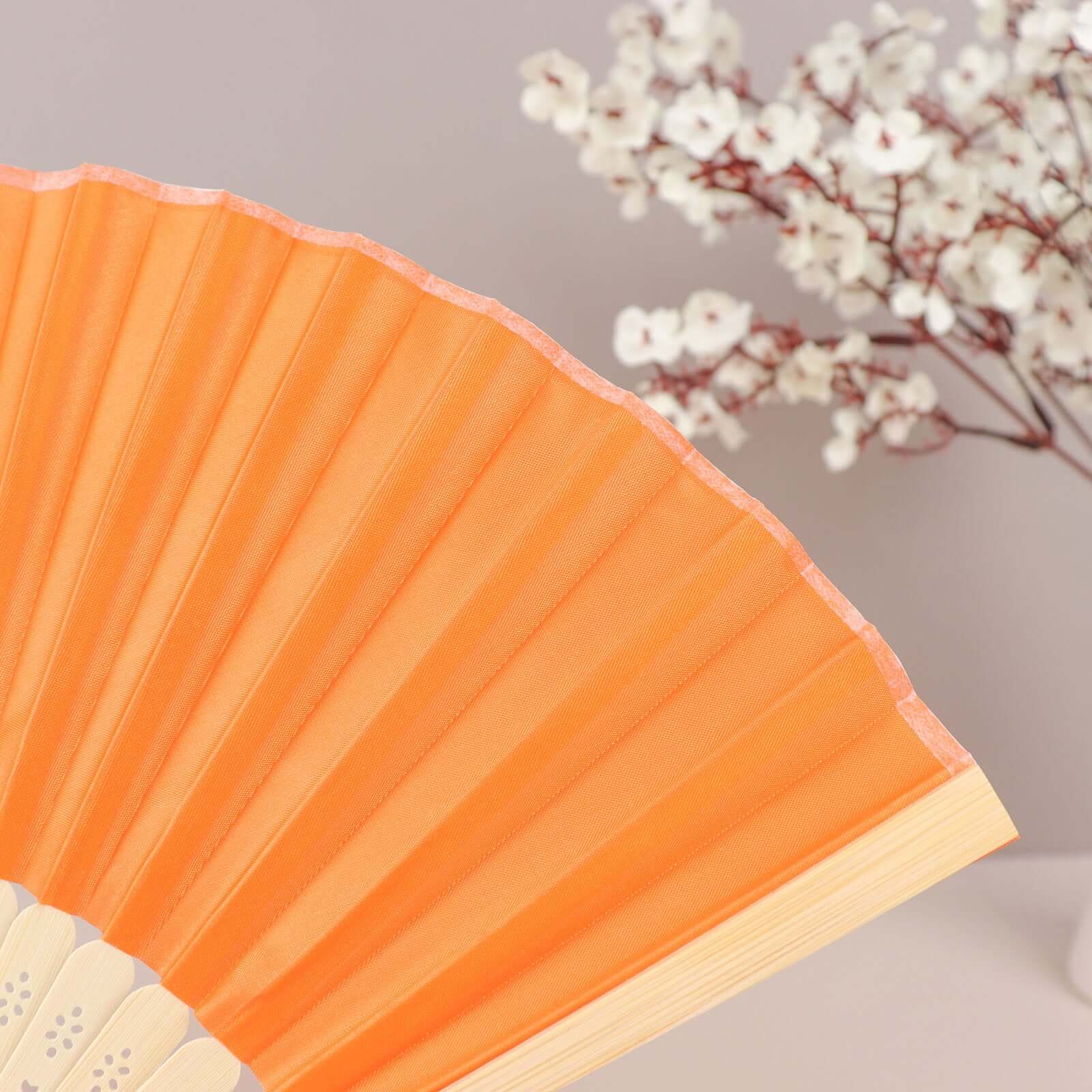 5 Pack Orange Asian Silk Folding Fans Party Favors, Oriental Folding Fan Favors - Bell Racket Store