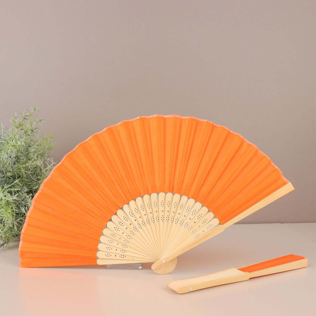 5 Pack Orange Asian Silk Folding Fans Party Favors, Oriental Folding Fan Favors - Bell Racket Store