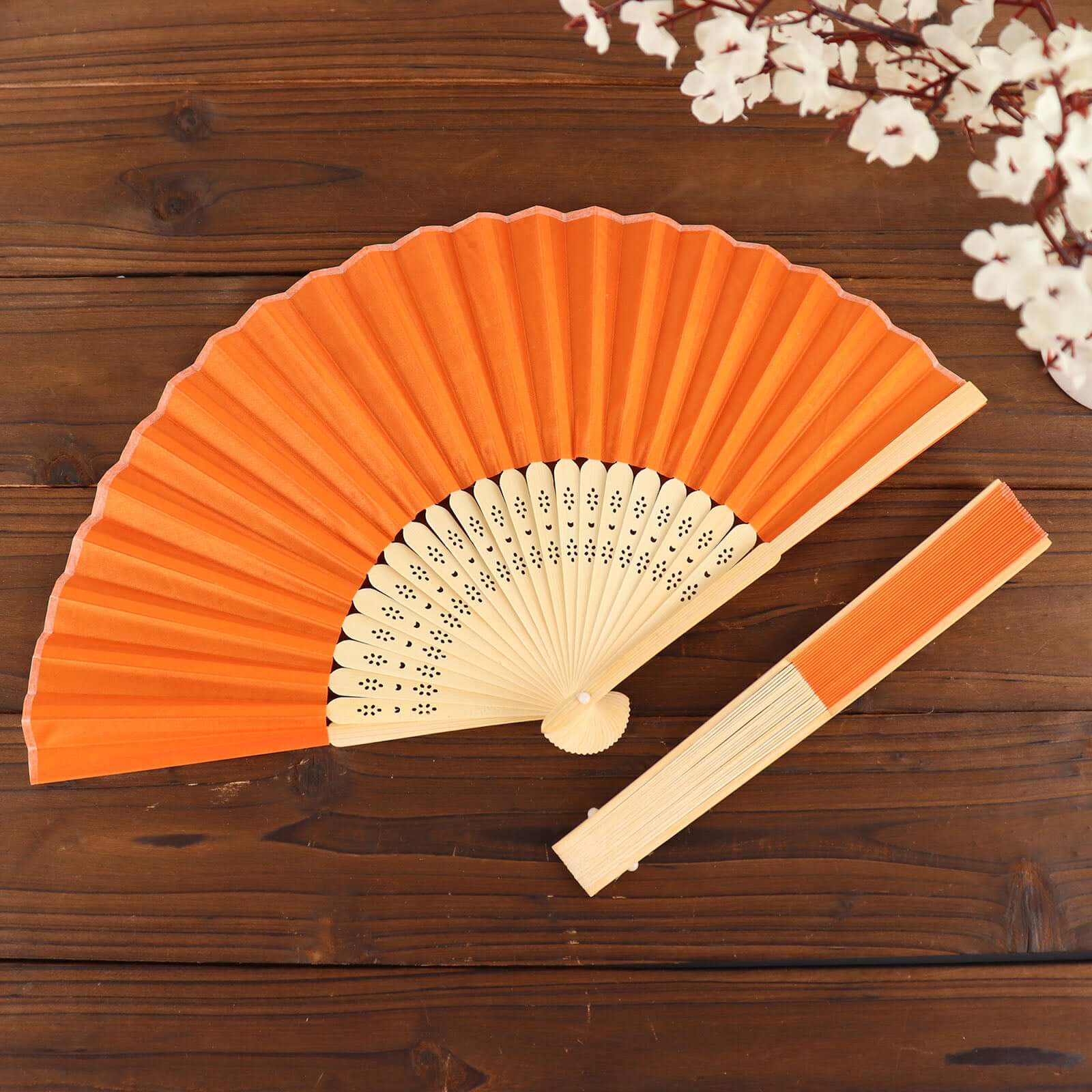 5 Pack Orange Asian Silk Folding Fans Party Favors, Oriental Folding Fan Favors - Bell Racket Store