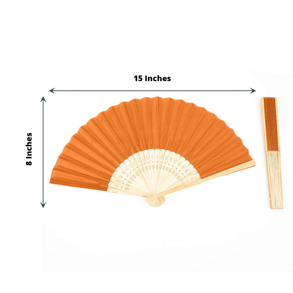 5 Pack Orange Asian Silk Folding Fans Party Favors, Oriental Folding Fan Favors - Bell Racket Store