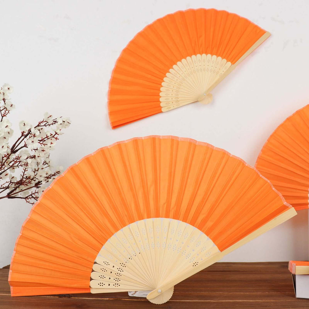 5 Pack Orange Asian Silk Folding Fans Party Favors, Oriental Folding Fan Favors - Bell Racket Store