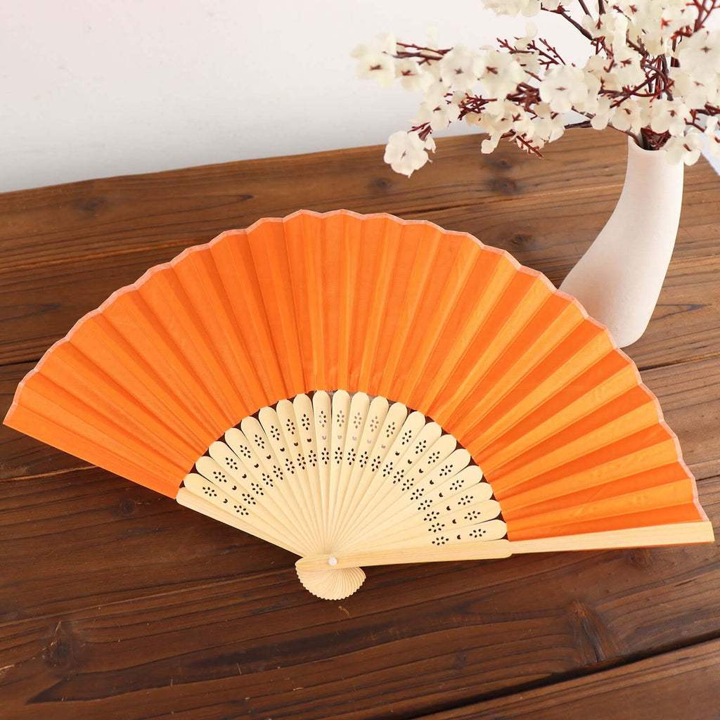 5 Pack Orange Asian Silk Folding Fans Party Favors, Oriental Folding Fan Favors - Bell Racket Store