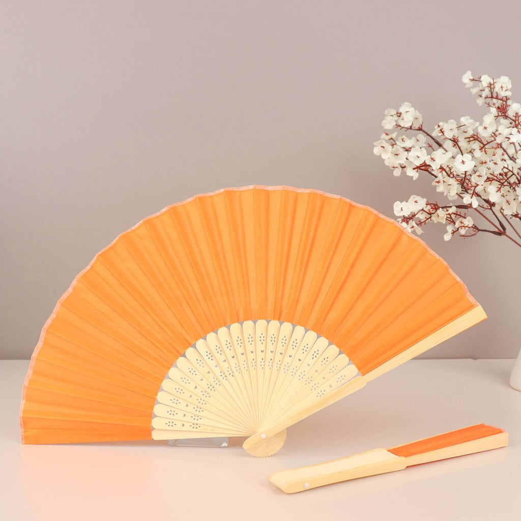 5 Pack Orange Asian Silk Folding Fans Party Favors, Oriental Folding Fan Favors - Bell Racket Store