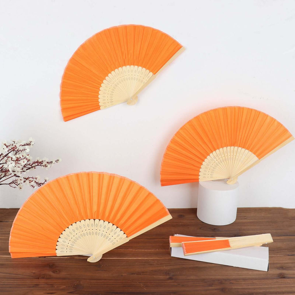 5 Pack Orange Asian Silk Folding Fans Party Favors, Oriental Folding Fan Favors - Bell Racket Store