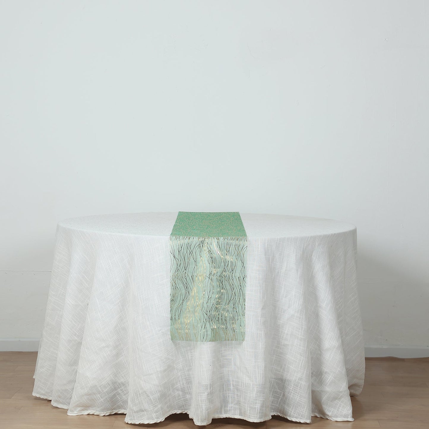 5 Pack Organza 12"x108" Table Runners Hunter Emerald Green - Gold Wave Design - Bell Racket Store