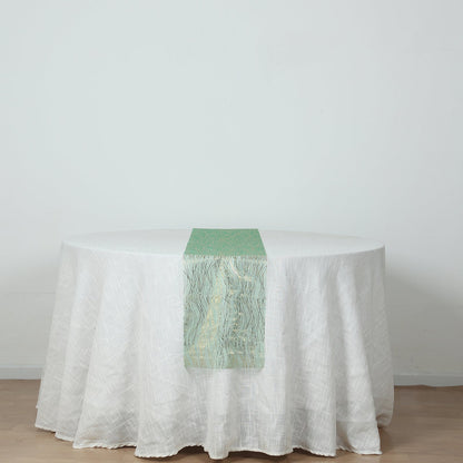 5 Pack Organza 12"x108" Table Runners Hunter Emerald Green - Gold Wave Design - Bell Racket Store