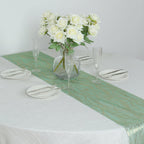 5 Pack Organza 12"x108" Table Runners Hunter Emerald Green - Gold Wave Design - Bell Racket Store