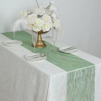 5 Pack Organza 12"x108" Table Runners Hunter Emerald Green - Gold Wave Design - Bell Racket Store