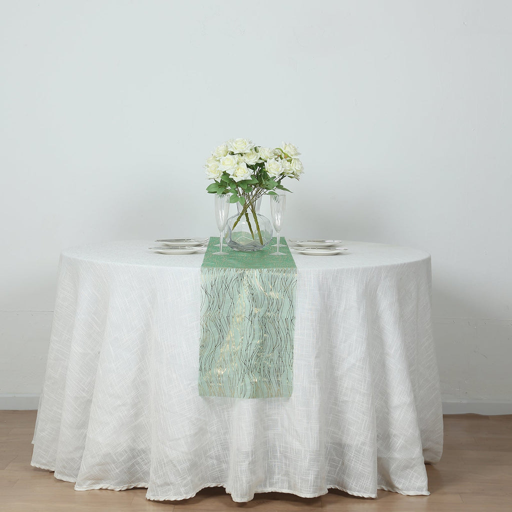 5 Pack Organza 12"x108" Table Runners Hunter Emerald Green - Gold Wave Design - Bell Racket Store