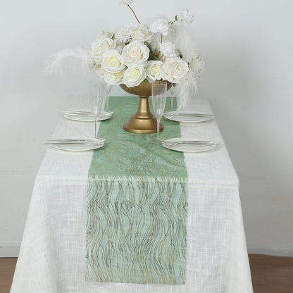 5 Pack Organza 12"x108" Table Runners Hunter Emerald Green - Gold Wave Design - Bell Racket Store