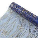 5 Pack Organza 12"x108" Table Runners Royal Blue - Gold Wave Design - Bell Racket Store