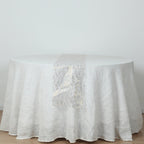 5 Pack Organza 12"x108" Table Runners White with Gold Foil Wave Design - Disposable Stylish Event Decoration - Bell Racket Store