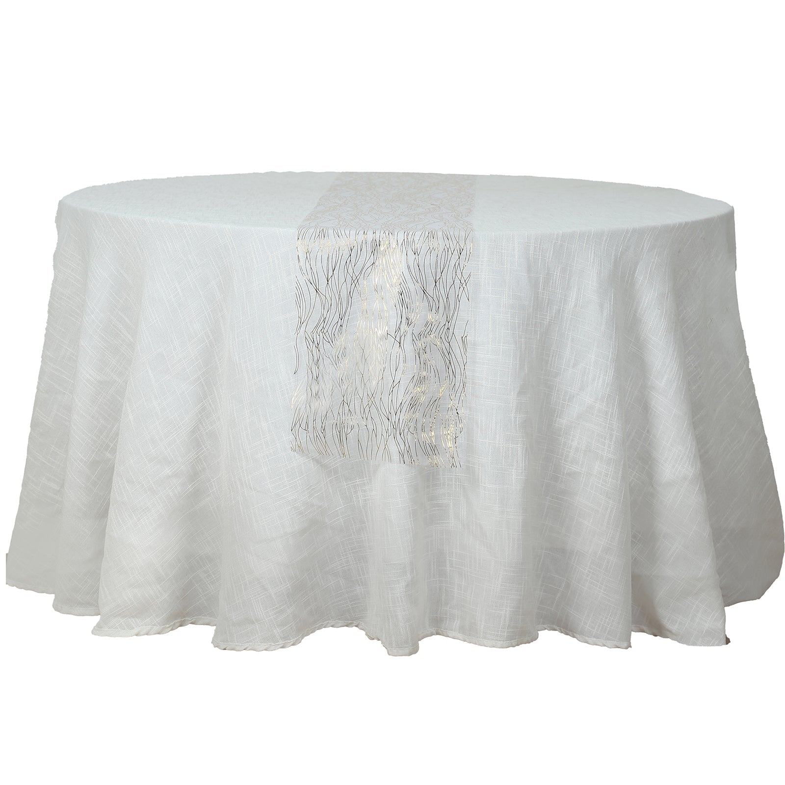 5 Pack Organza 12"x108" Table Runners White with Gold Foil Wave Design - Disposable Stylish Event Decoration - Bell Racket Store