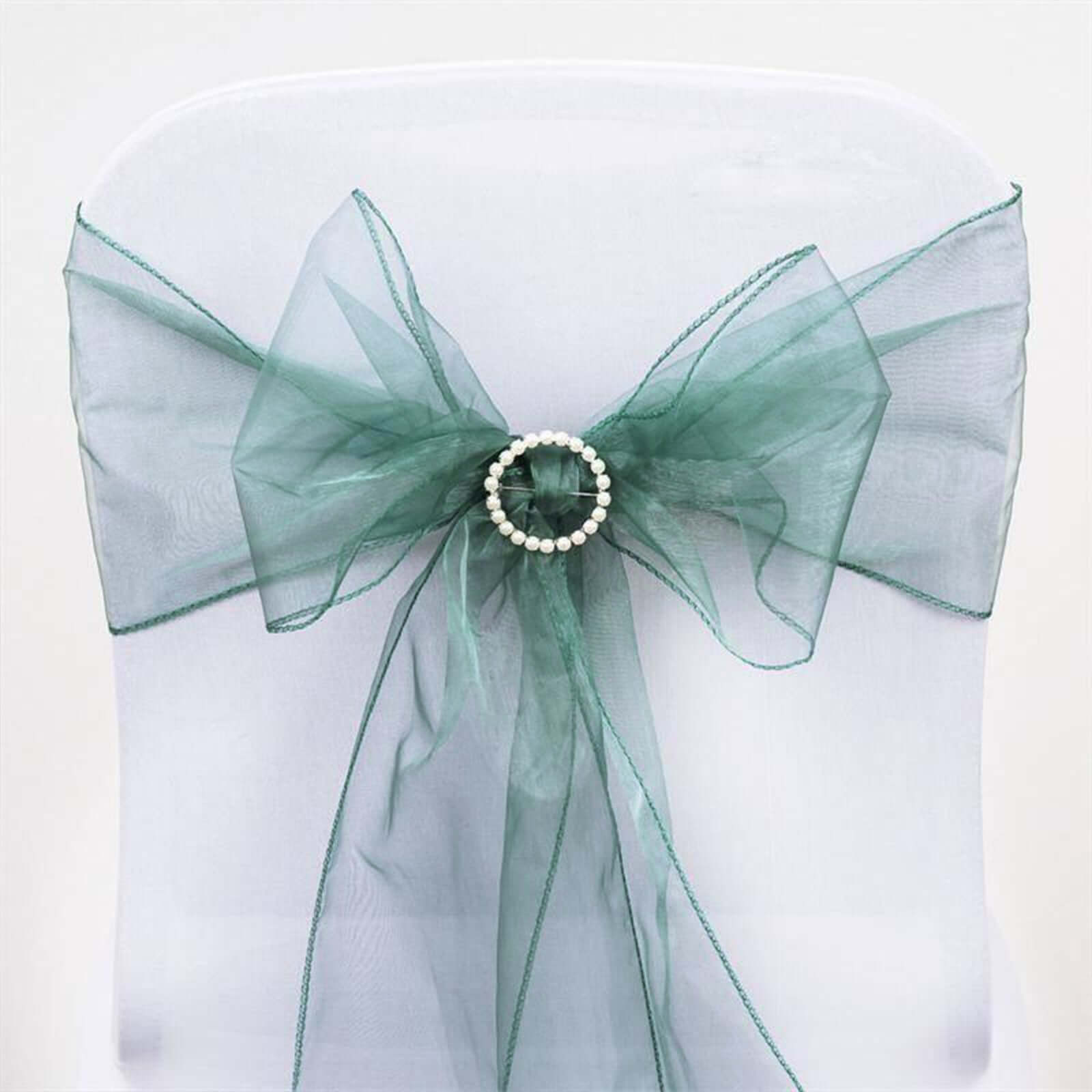 5 Pack Organza Chair Sashes Hunter Emerald Green - Reusable Sheer Chair Bows 6"x108" - NestOCart
