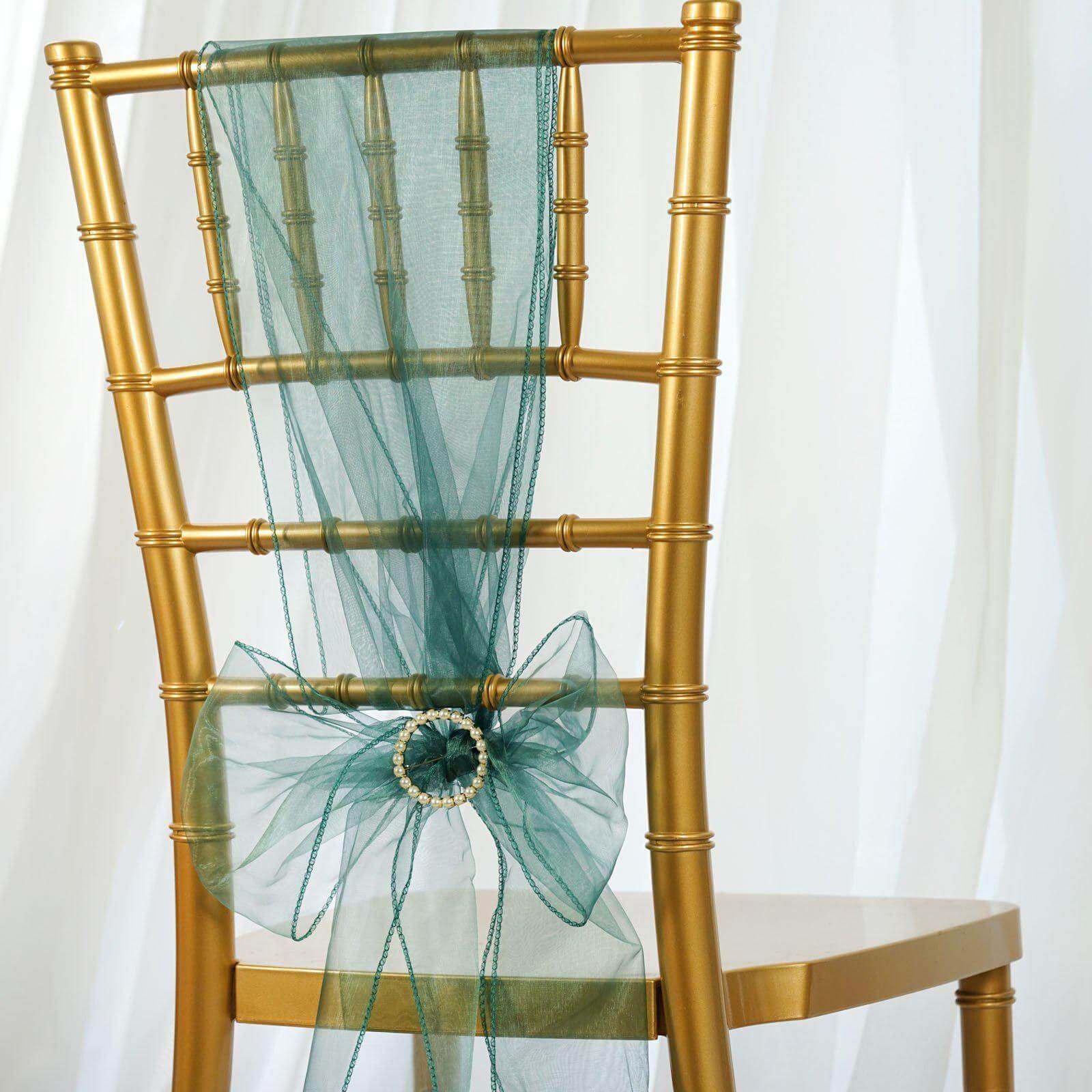 5 Pack Organza Chair Sashes Hunter Emerald Green - Reusable Sheer Chair Bows 6"x108" - NestOCart