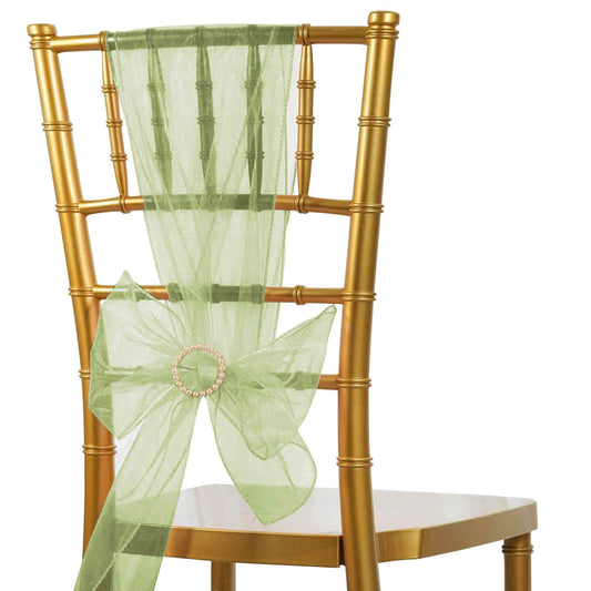 5 Pack Organza Chair Sashes Olive Green - Reusable Sheer Chair Bows 6"x108" - NestOCart