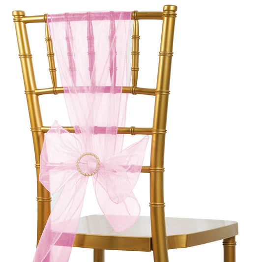 5 Pack Organza Chair Sashes Pink - Reusable Sheer Chair Bows 6"x108" - NestOCart
