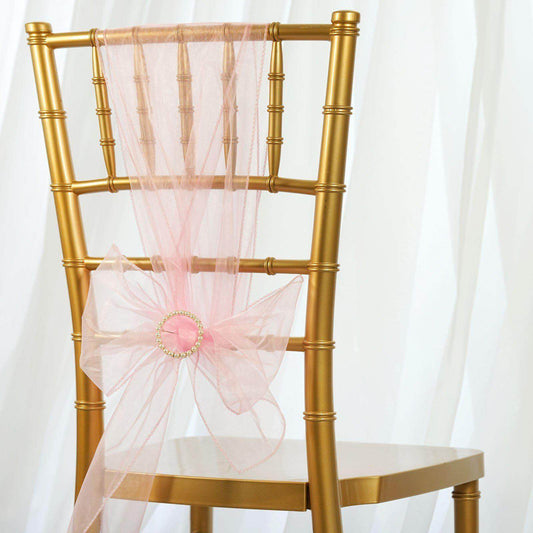 5 Pack Organza Chair Sashes Pink - Reusable Sheer Chair Bows 6"x108" - NestOCart