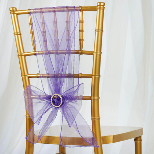 5 Pack Organza Chair Sashes Purple - Reusable Sheer Chair Bows 6"x108" - NestOCart