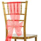 5 Pack Organza Chair Sashes Red - Reusable Sheer Chair Bows 6"x108"