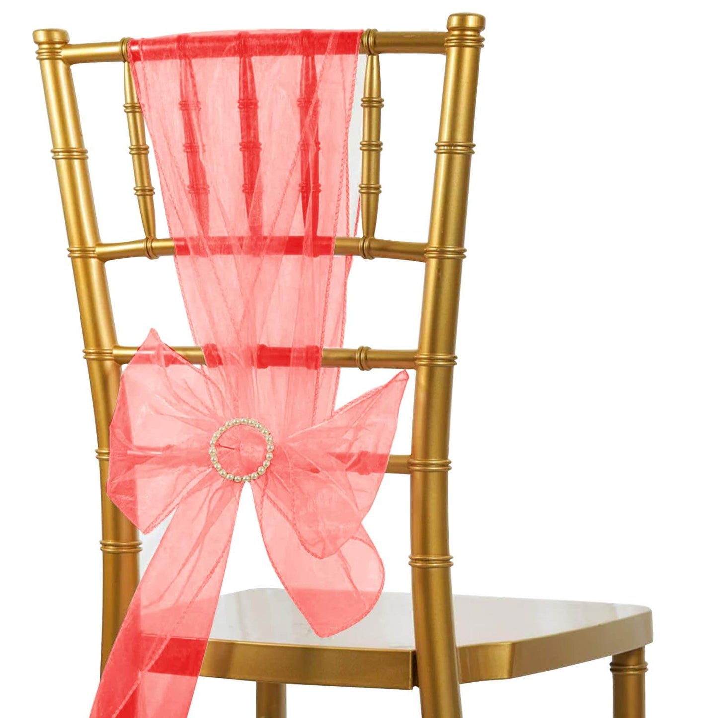 5 Pack Organza Chair Sashes Red - Reusable Sheer Chair Bows 6"x108" - NestOCart