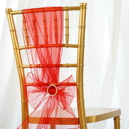 5 Pack Organza Chair Sashes Red - Reusable Sheer Chair Bows 6"x108" - NestOCart