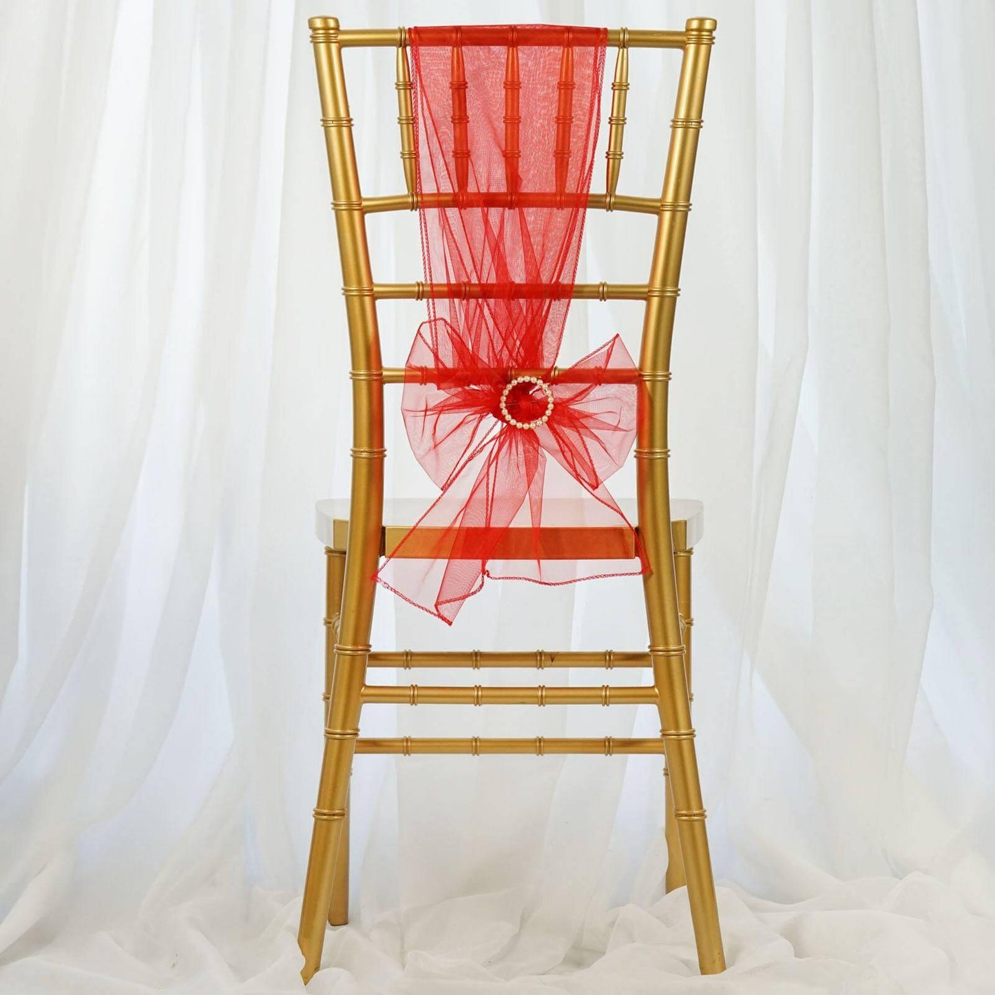 5 Pack Organza Chair Sashes Red - Reusable Sheer Chair Bows 6"x108" - NestOCart